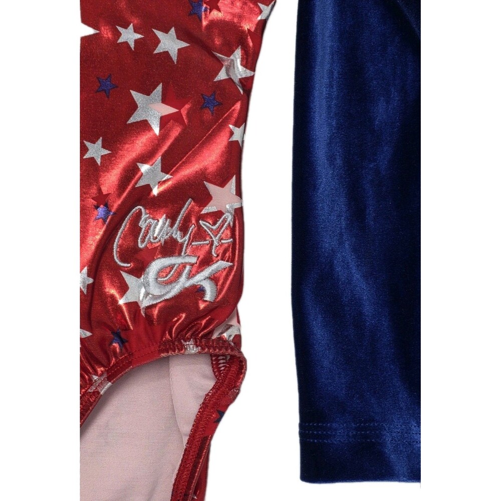 GK Elite VTG Carly Patterson Metallic Red White Blue Patriotic Leotard Size AS - Picture 4 of 12